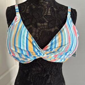 NWT Sunsets 38dd Bikini Top Tulip Stripe
